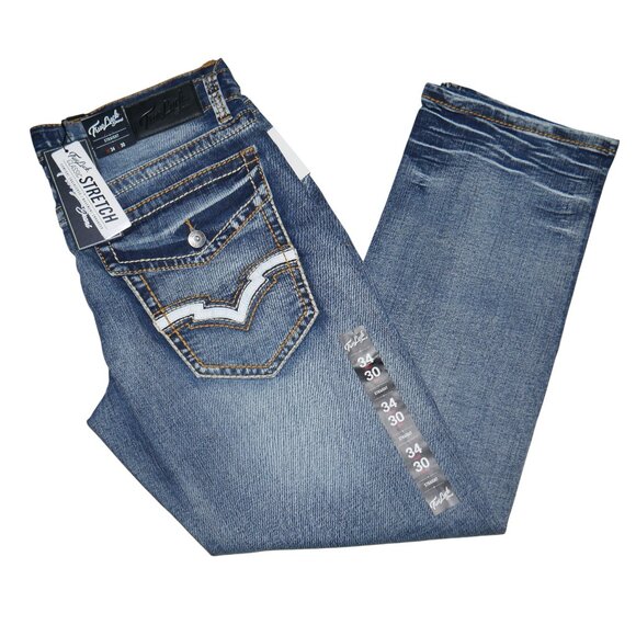 NEW True Luck Embroidered Jeans Men's Size 34x30 Straight leg BKE NWT - Picture 1 of 9